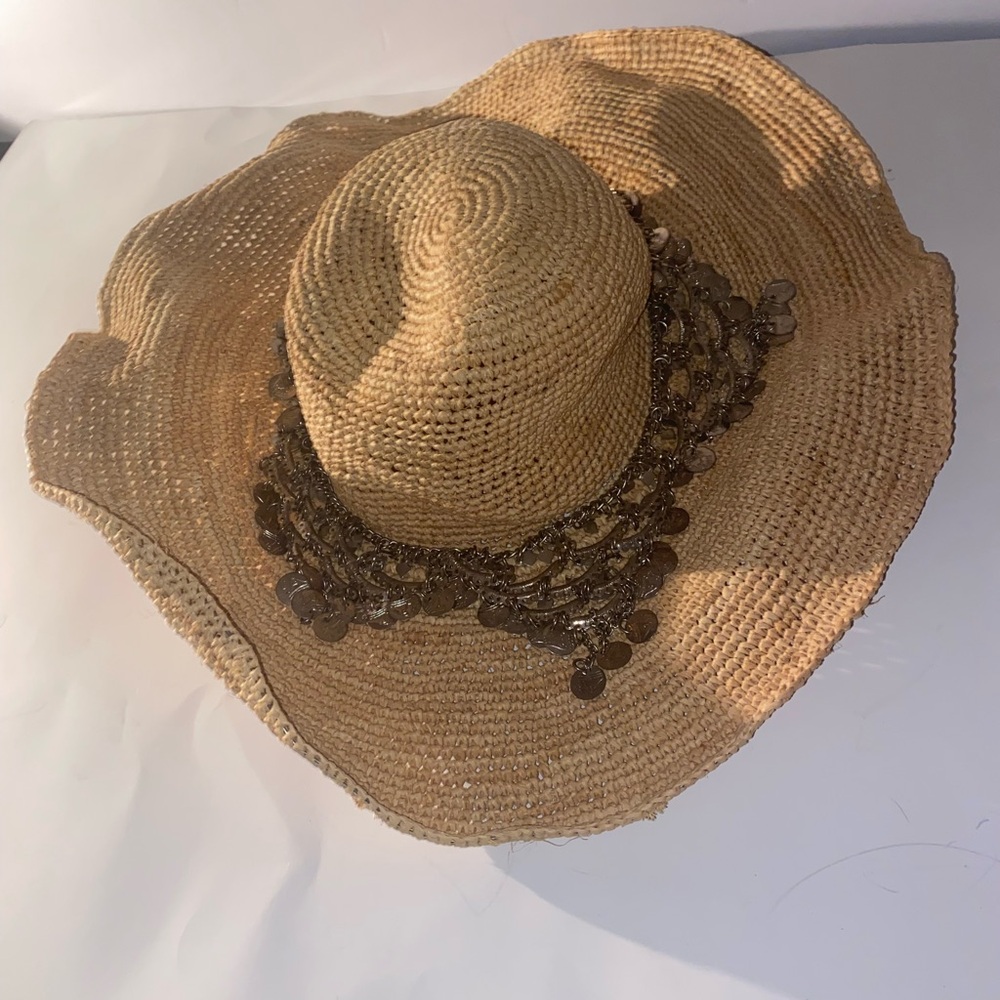 Gottex Tan Straw Hat with Decorative Accents